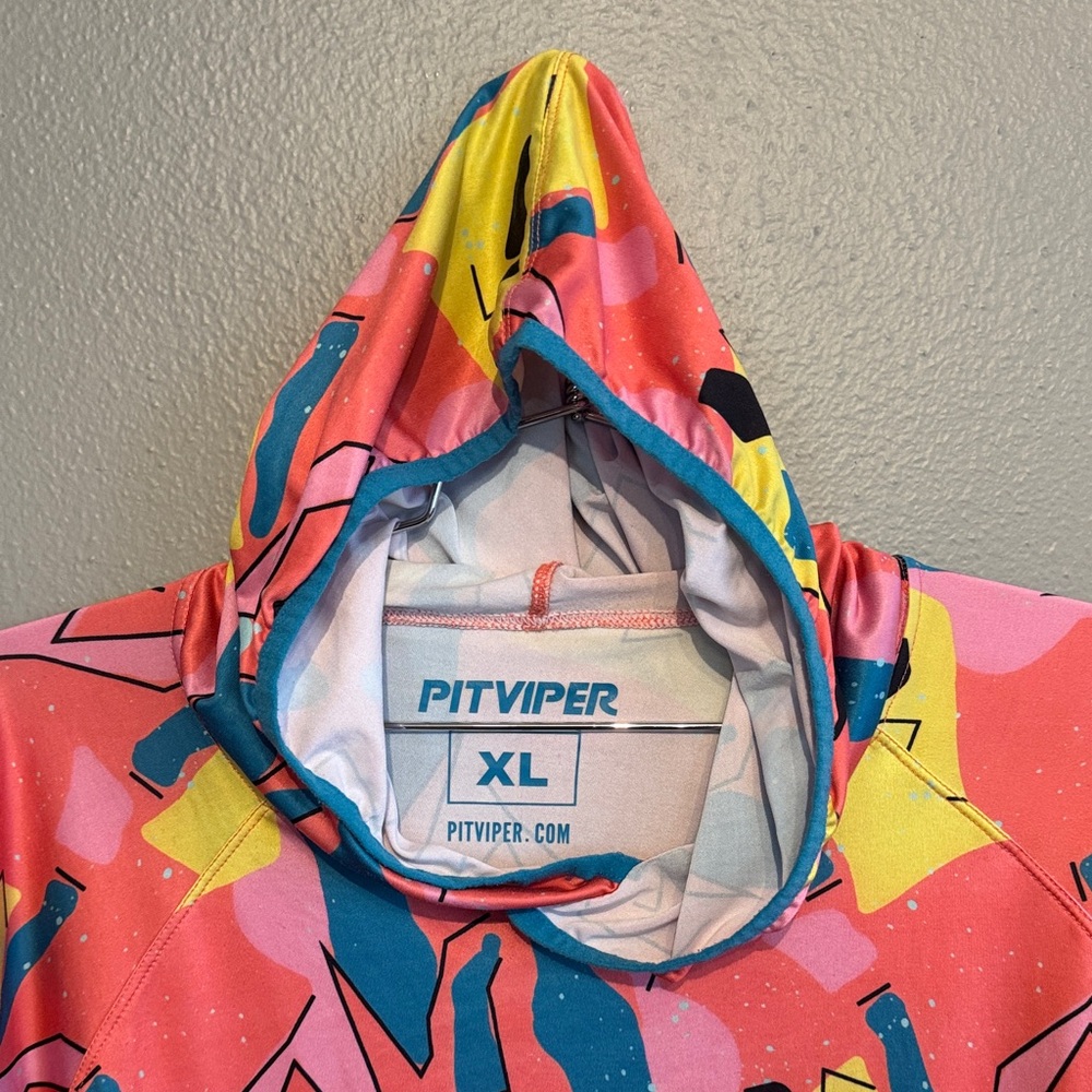 Pit Viper Sun Hoodie - Coral, Yellow & Teal Abstract Print - Picture 2 of 3